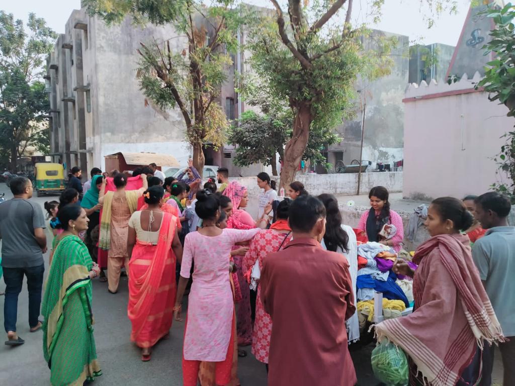 Volunteers preparing clothes
